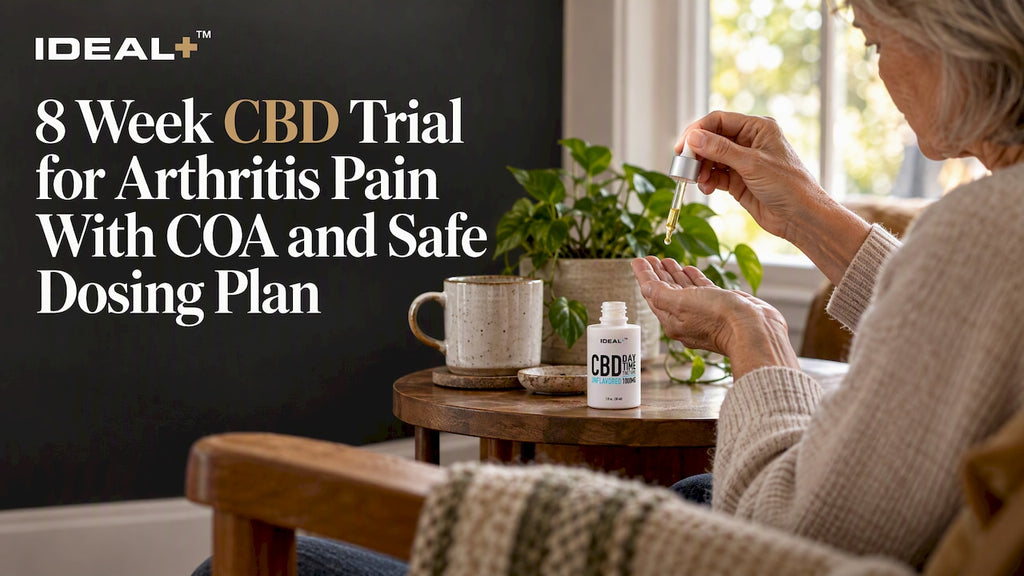 CBD tincture beside an older adult's hand