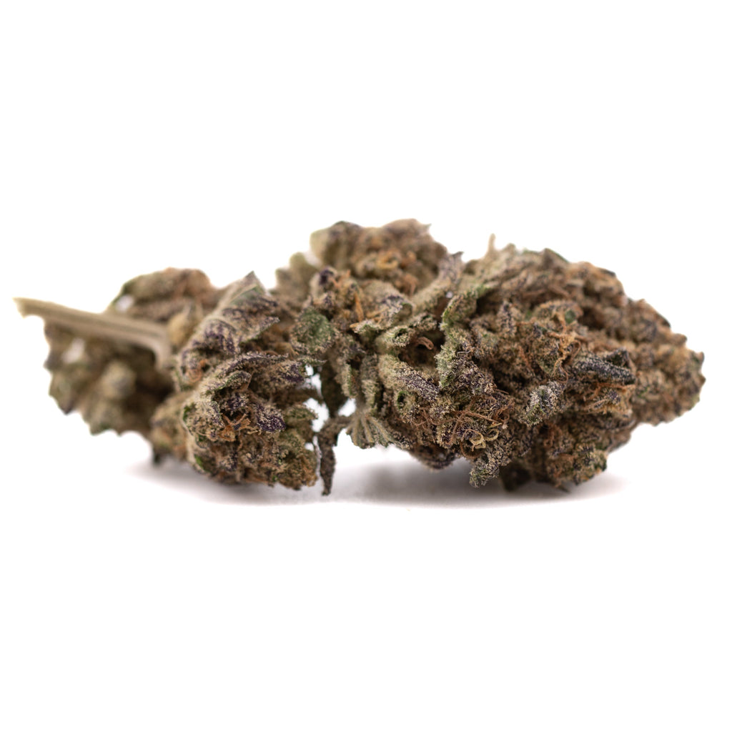 Lung Buster THCa hemp flower: dark green marijuana bud with white trichomes